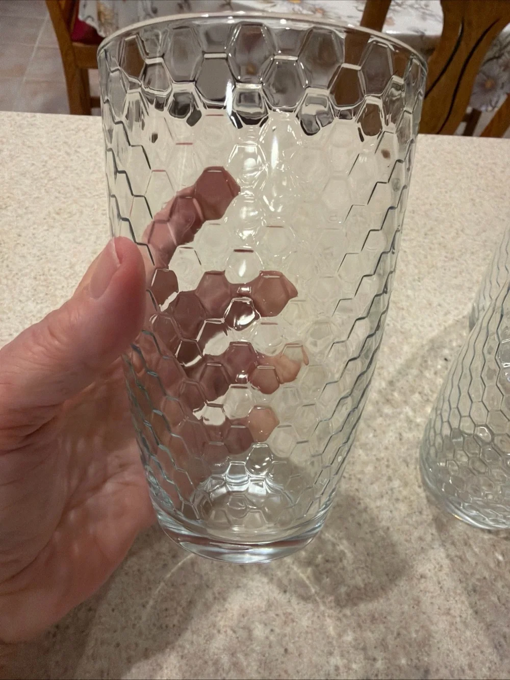 Vintage Pasabuhce Clear Hex-Pattern Glass 5.5 in Tumblers - Set of 4 honeycomb